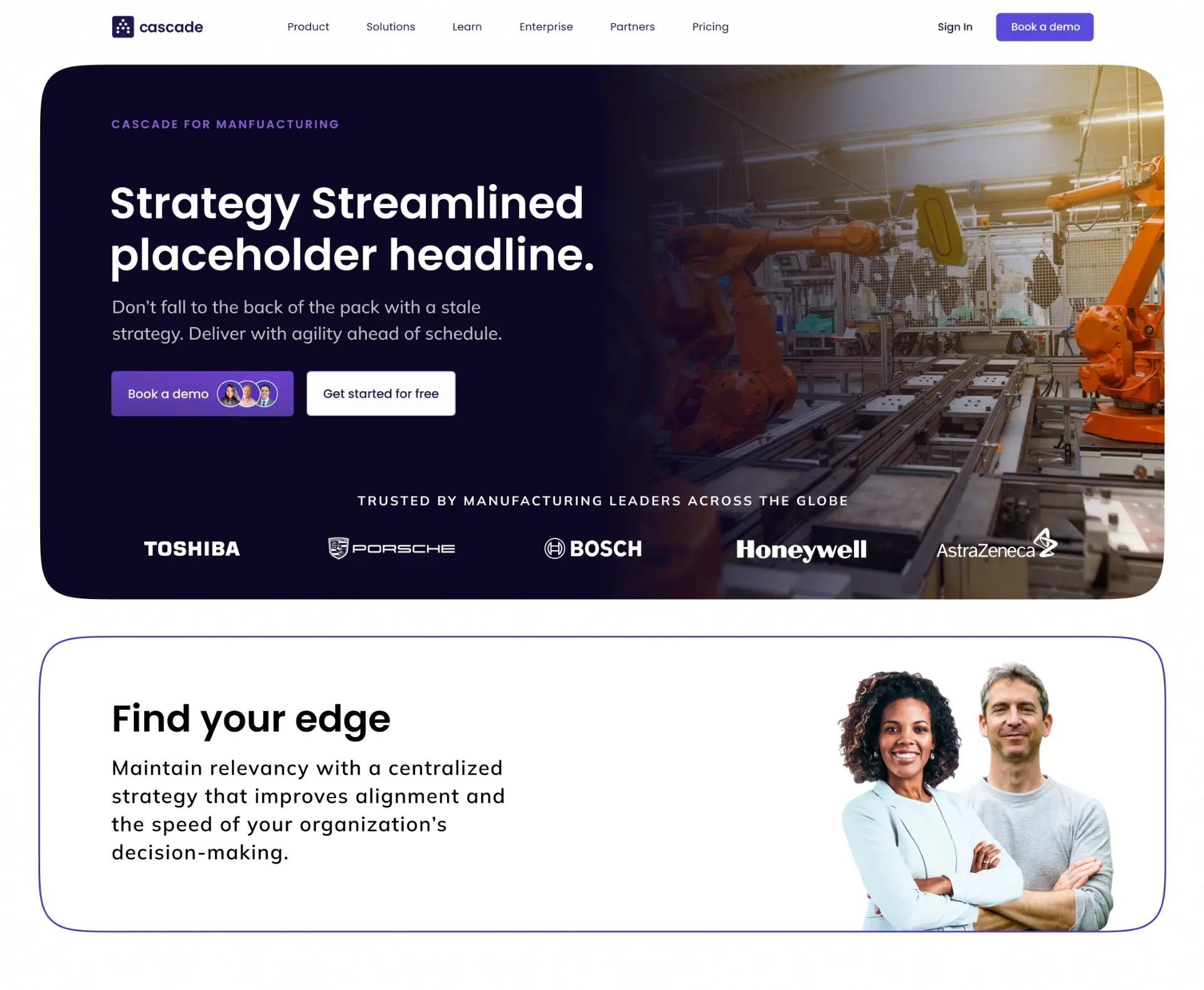 Cascade for Manufacturing · industry landing page