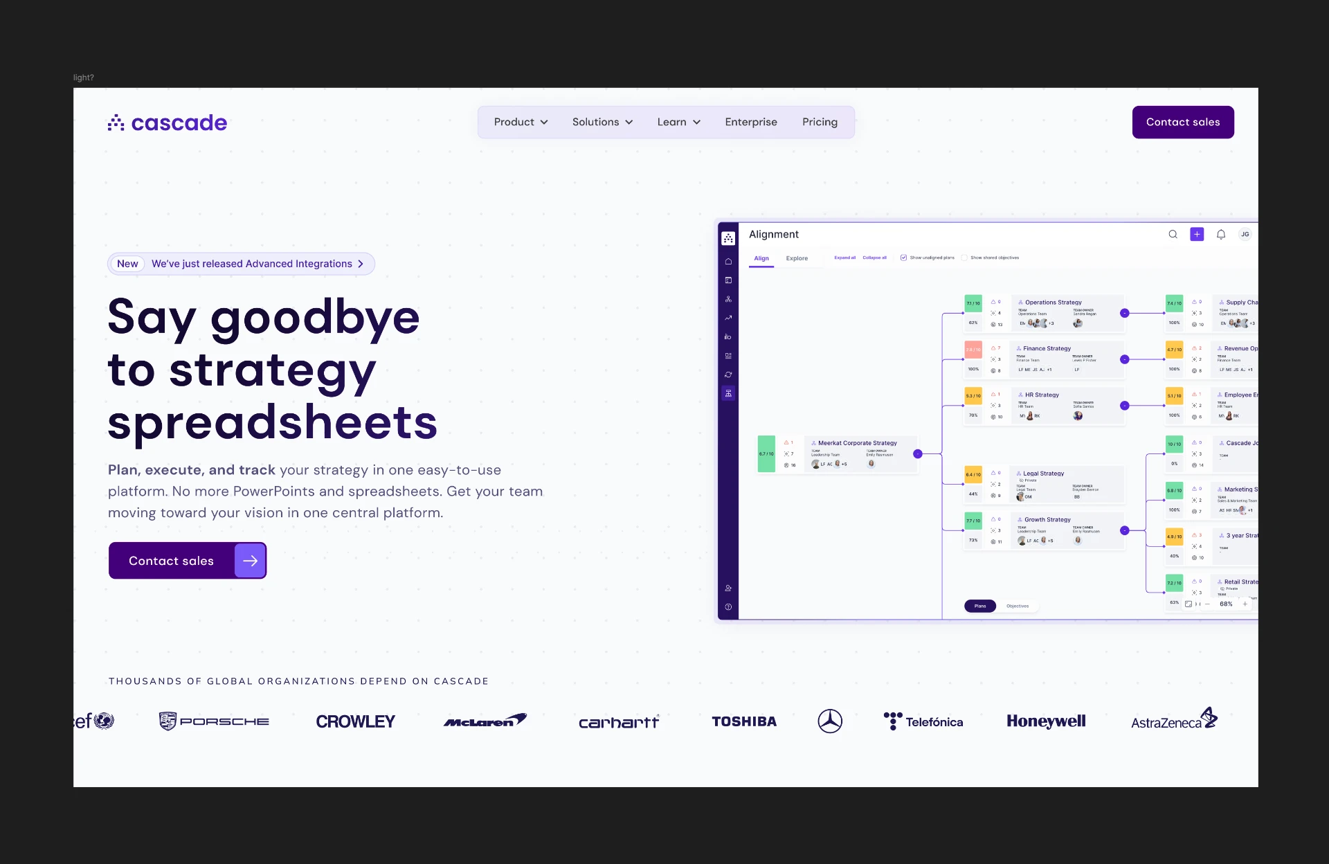 Cascade homepage · Alignment view, light theme