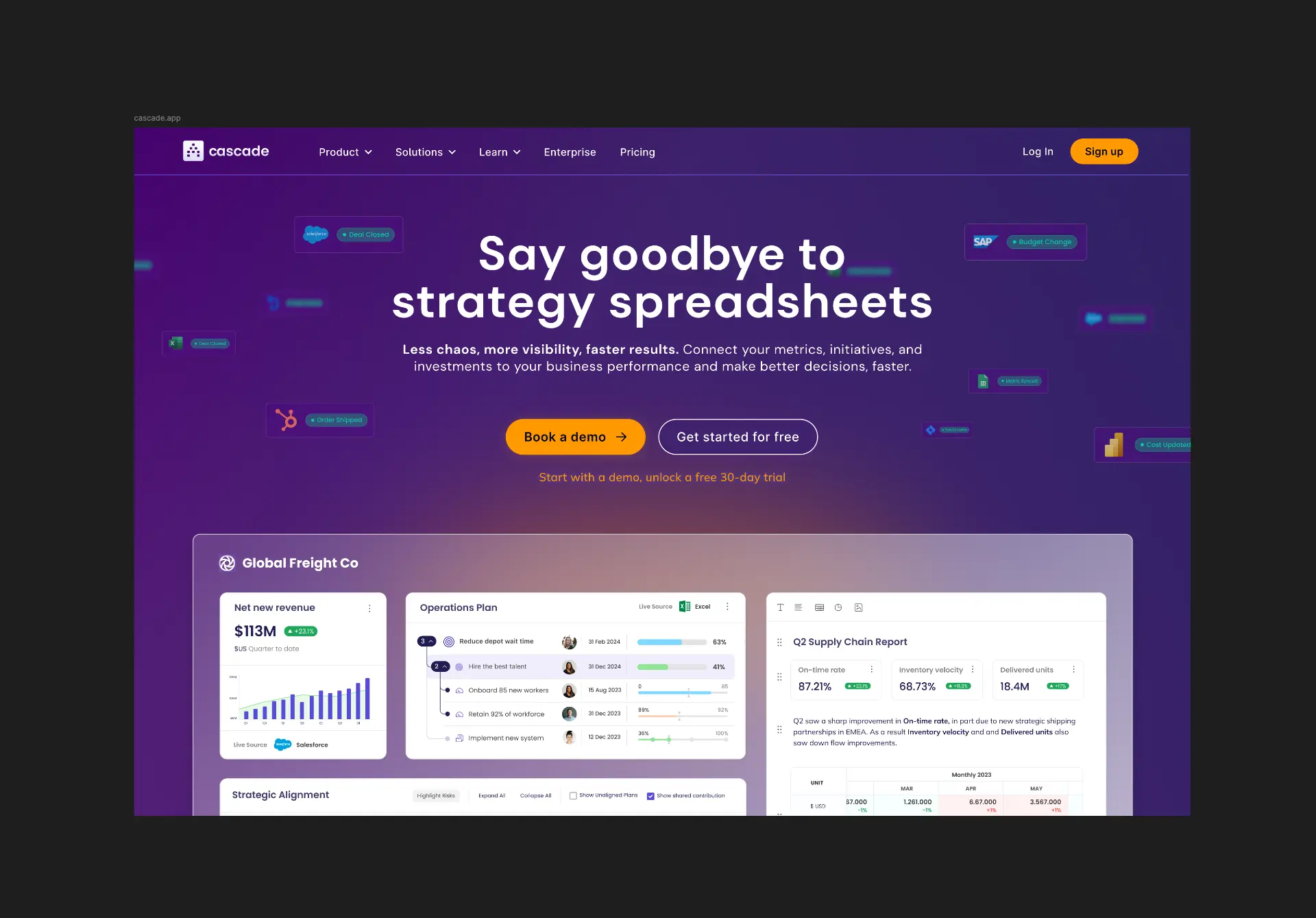 Cascade homepage · Say goodbye to strategy spreadsheets