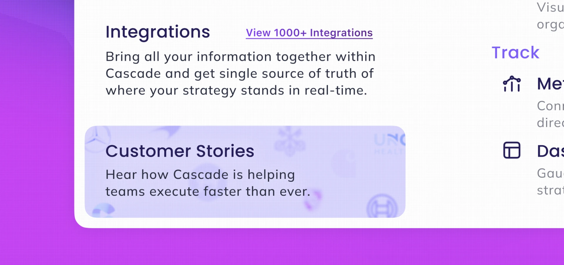 Integrations & Customer Stories section